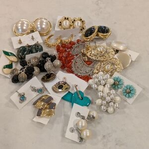 Gold and Pearl Statement Earrings Lot Of